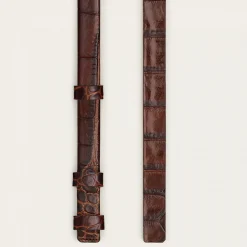 Cienki Pasek Bez Klamry, Brazowy Wzor Krokodyla