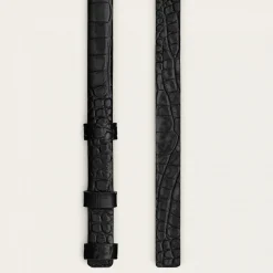 Cienki Pasek Bez Klamry, Czarny Wzor Krokodyla