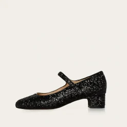 Dora Czółenka Na Niskim Obcasie, Czarny Brokat