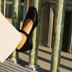 Dora Czółenka Na Niskim Obcasie, Czarny Brokat