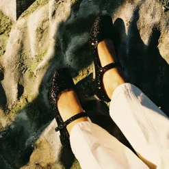 Dora Czółenka Na Niskim Obcasie, Czarny Brokat