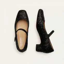 Dora Czółenka Na Niskim Obcasie, Czarny Brokat