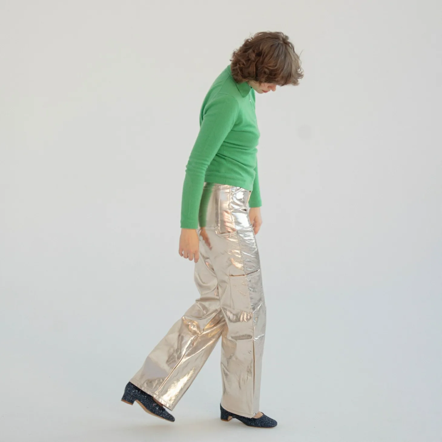 Dora Czółenka Na Niskim Obcasie, Granatowy Brokat