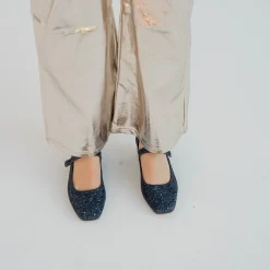 Dora Czółenka Na Niskim Obcasie, Granatowy Brokat