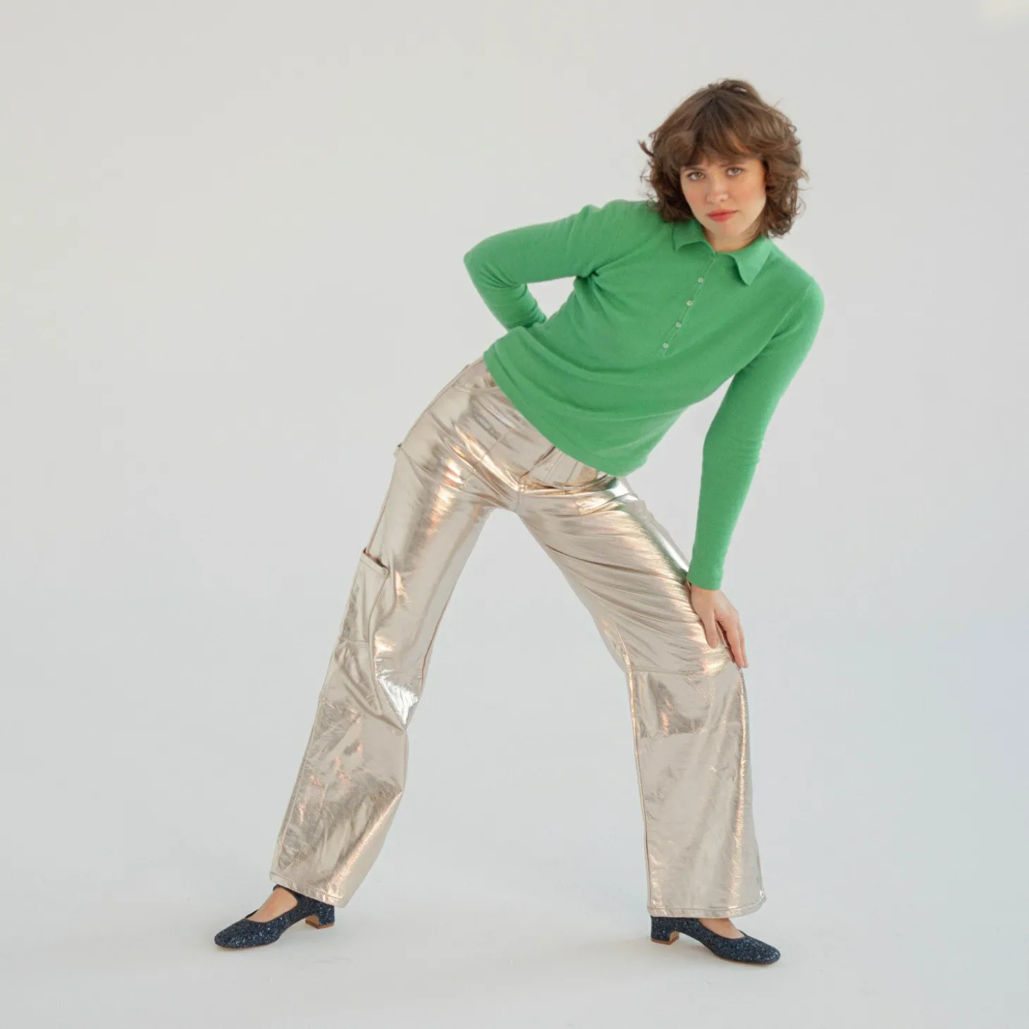 Dora Czółenka Na Niskim Obcasie, Granatowy Brokat