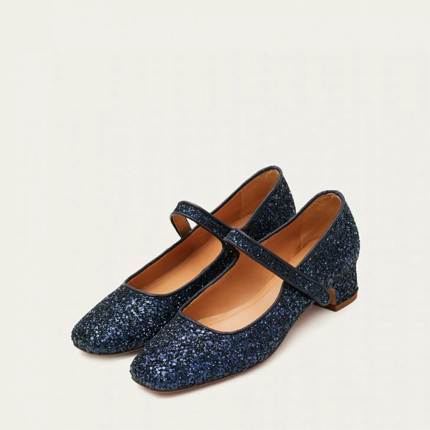 Dora Czółenka Na Niskim Obcasie, Granatowy Brokat