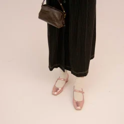 Dora Czółenka Na Niskim Obcasie, Pudrowy Brokat