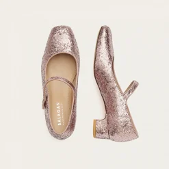 Dora Czółenka Na Niskim Obcasie, Pudrowy Brokat