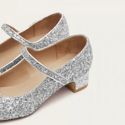 Dora Czółenka Na Niskim Obcasie, Srebrny Brokat