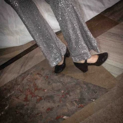 Dora Czółenka Na Wysokim Obcasie, Czarny Brokat