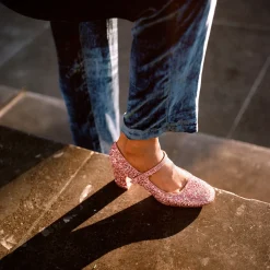 Dora Czółenka Na Wysokim Obcasie, Pudrowy Brokat