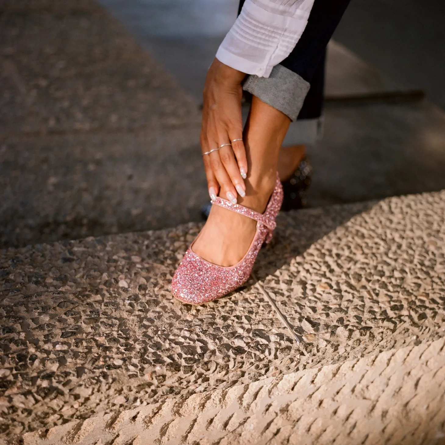 Dora Czółenka Na Wysokim Obcasie, Pudrowy Brokat