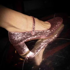 Dora Czółenka Na Wysokim Obcasie, Pudrowy Brokat