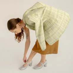 Dora Czółenka Na Wysokim Obcasie, Srebrny Brokat