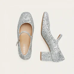 Dora Czółenka Na Wysokim Obcasie, Srebrny Brokat