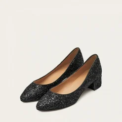 Migdal Czółenka Na Niskim Obcasie, Czarny Brokat