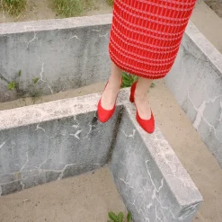 Migdal Czółenka Na Wysokim Obcasie, Czerwony Zamsz