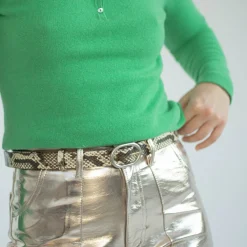 Pasek Z Owalna Klamra, Zlamana Biel Wzor Pytona