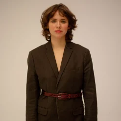 Pasek Z Powlekana Klamra, Bordowy Wzor Krokodyla